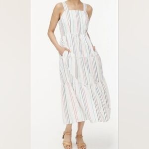 J. Crew White Maxi Dress with Multicolor Stripes